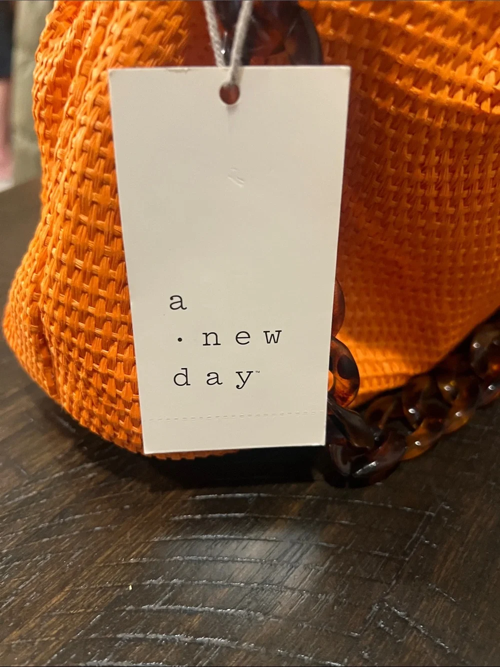 NWT- a new day Orange Woven Shoulder Bag with Tortoiseshell Chain